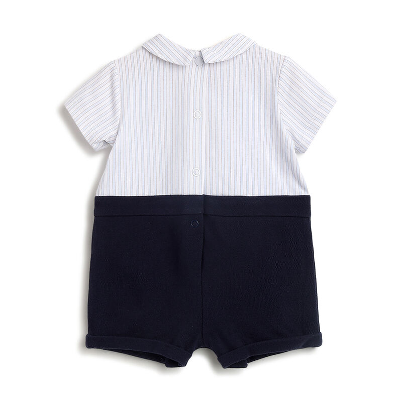 Boys Dark Blue Applique Short Sleeve Rompers image number 1